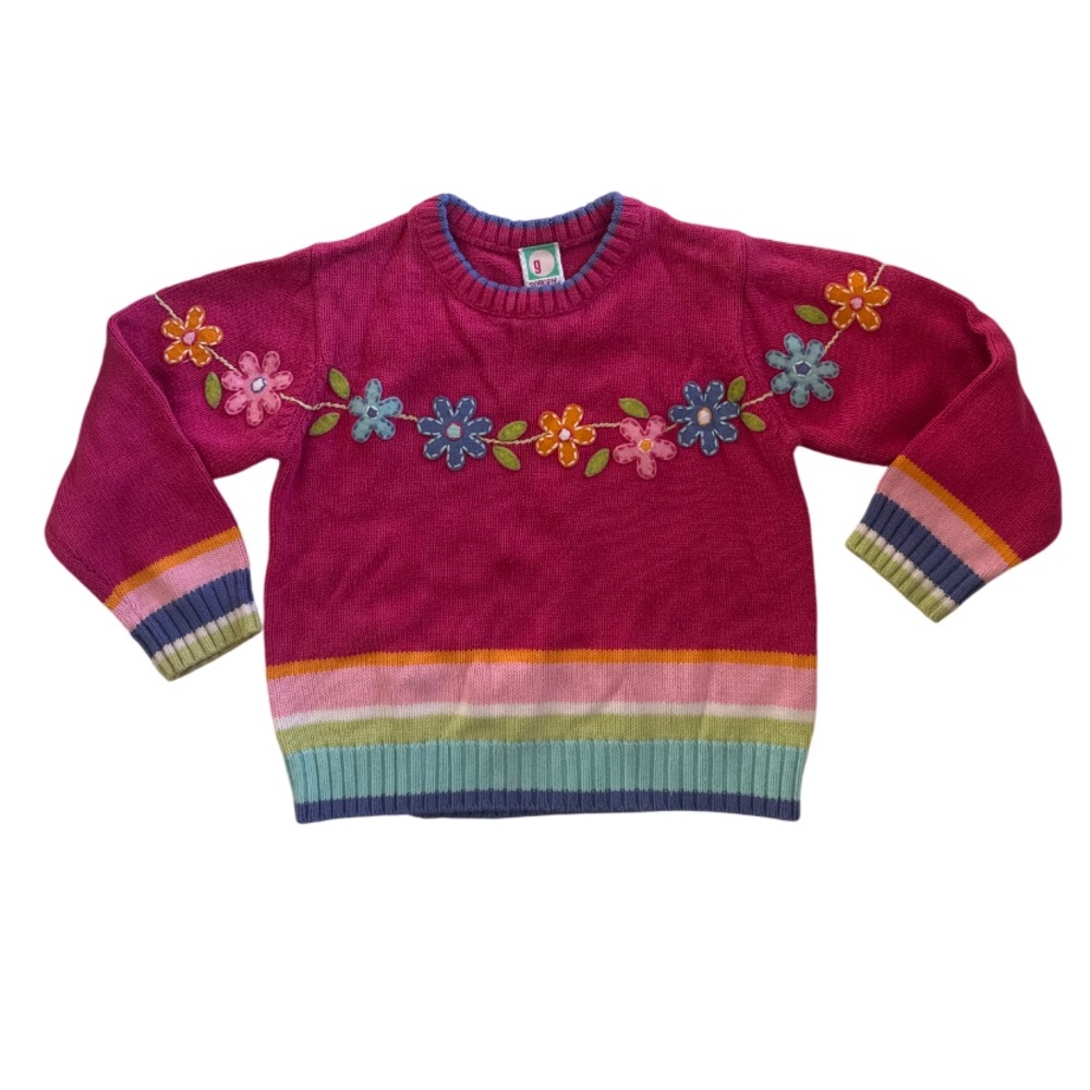 Vintage Gymboree Pink Flower Knit Sweater Girl's Sz 4T Y2K Kidcore Grandpacore